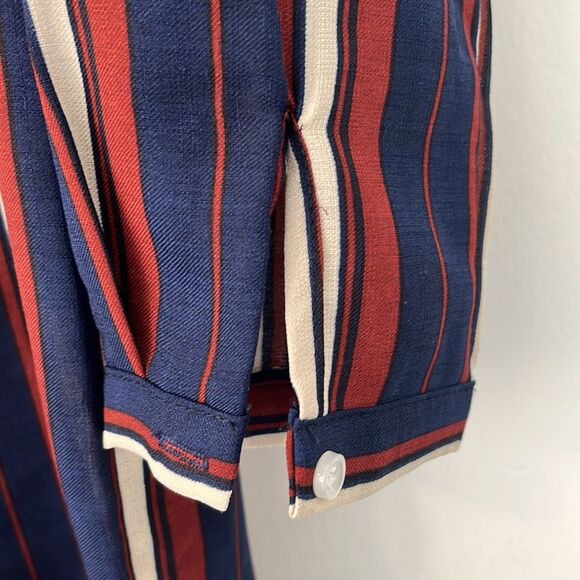 NWT Asos Glamorous Striped Button front shirt Dress small navy burgundy - Picture 4 of 10